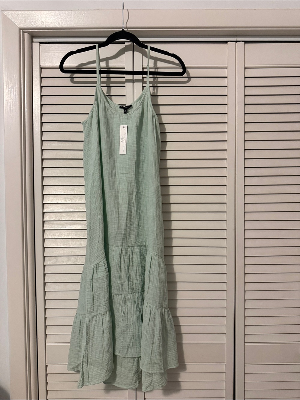 DREW Mint Green Tiered Spaghetti-Strap Midi Dress